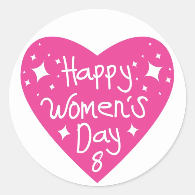 Pink Heart International Women's Day Typography Classic Round Sticker (Front)