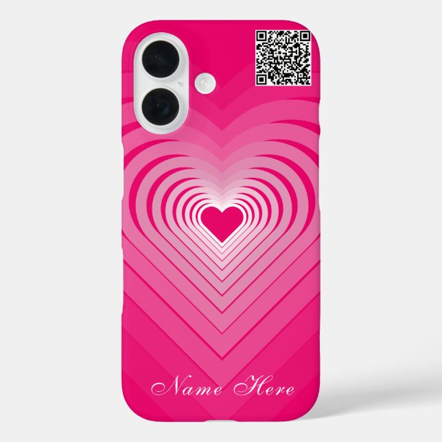 Pink Heart iPhone Case Custom Name and QR Code (Back)