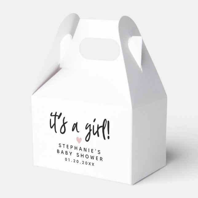 Pink Heart It's A Girl Baby Shower Favour Box (Front Side)