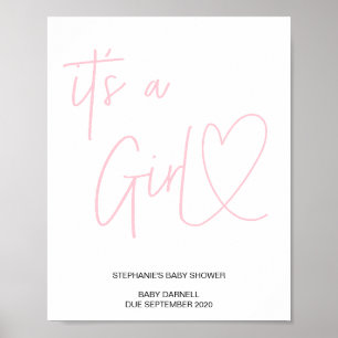 Pink Heart It's a Girl Baby Shower Welcome Sign