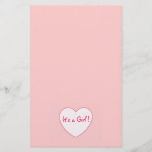 Pink Heart It's a Girl Stationery