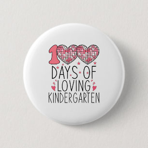 Pink Heart Kindergarten Valentine 100 Days For Gir 6 Cm Round Badge