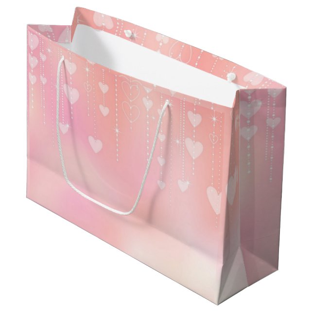 Pink heart large gift bag (Front Angled)