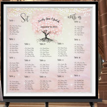 Pink Heart Leaf Tree Seating Chart Welcome Sign