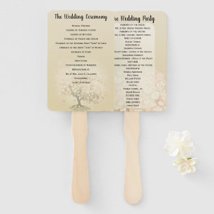 Pink Heart Leaf Tree Wedding Program Hand Fan