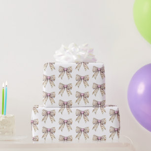 Pink Heart Leopard Girly Bow Birthday Wrapping Paper