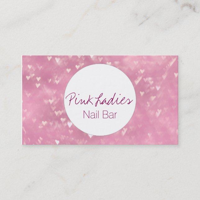 Pink heart lights pattern Nail Bar beautician Business Card (Front)
