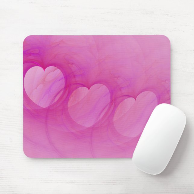 Pink Heart Line Mouse Mat (With Mouse)