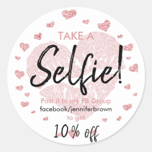 Pink Heart Lips Lipstick discount selfie makeup Classic Round Sticker