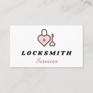 Pink Heart Lock & Key Locksmith Services Pretty  Business Card