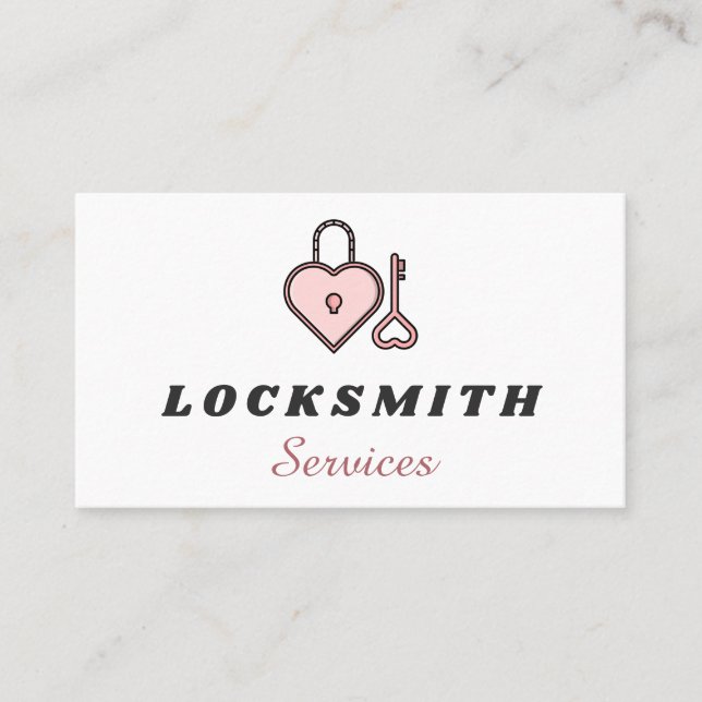 Pink Heart Lock & Key Locksmith Services Pretty  Business Card (Front)