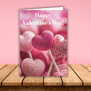 Pink Heart Lollipop Design Valentine`s Day Card 