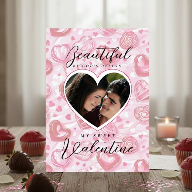 Pink Heart Lollipops Valentine Holiday Card (Creator Uploaded)