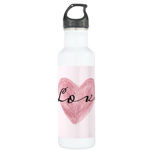 Pink Heart Love 710 Ml Water Bottle (Front)