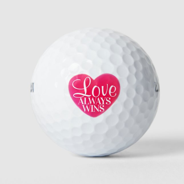 Pink Heart Love Always Wins Golf Balls (Front)