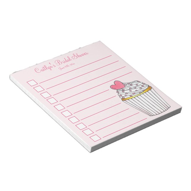 Pink Heart Love Cupcake Bridal Baby Shower Notepad (Angled)
