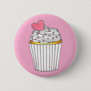 Pink Heart Love Cupcake Bridal Shower Birthday 6 Cm Round Badge