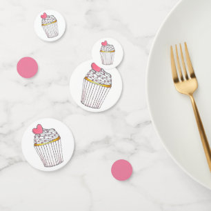 Pink Heart Love Cupcake Bridal Shower Wedding Confetti