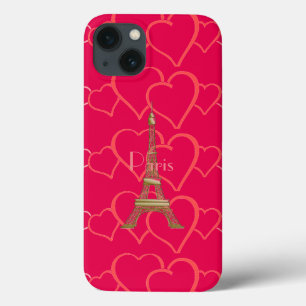 Pink Heart Love Eiffel Tower Paris iPhone 13 Case