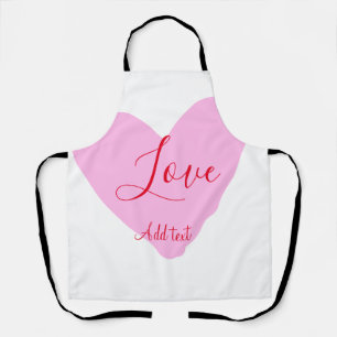 Pink heart love happy Valentine's day text red nam Apron