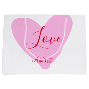 Pink heart love happy Valentine's day text red nam Large Gift Bag