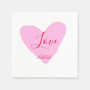 Pink heart love happy Valentine's day text red nam Napkin