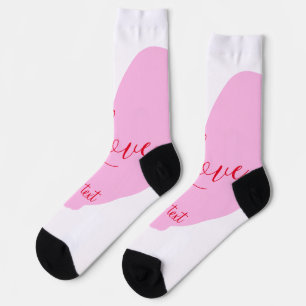 Pink heart love happy Valentine's day text red nam Socks