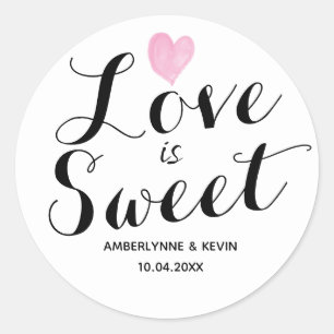 Pink Heart Love is Sweet Classic Round Sticker
