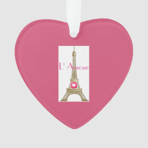 Pink Heart Love Paris Eiffel Tower Ornament