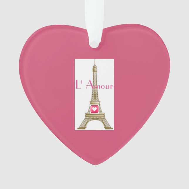 Pink Heart Love Paris Eiffel Tower Ornament (Front)