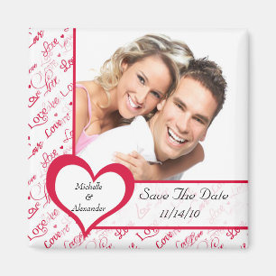 Pink Heart Love Photo Save The Date Magnet