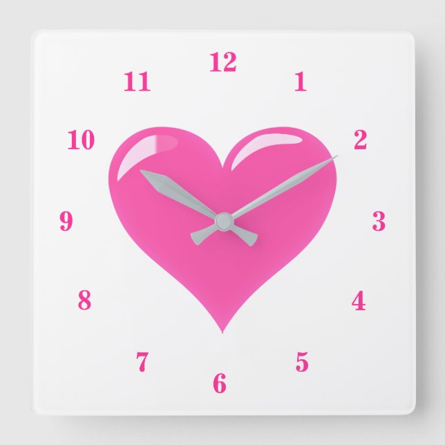 Pink Heart - Love Square Wall Clock (Front)