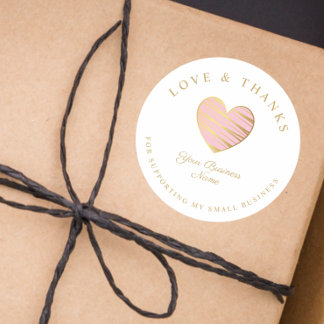 Pink Heart Love & Thanks Supporting Small Business Classic Round Sticker