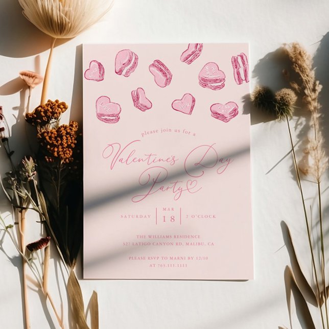 Pink Heart Macaron Valentine's Day Party Invitation (Creator Uploaded)