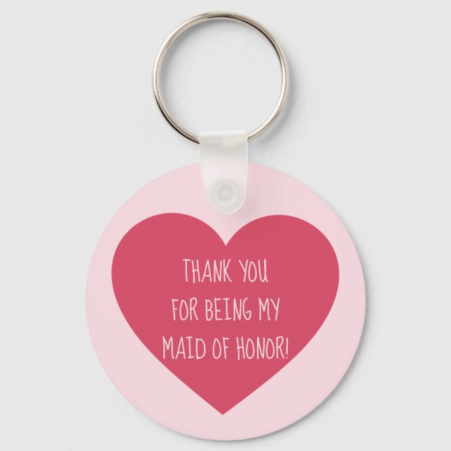 Pink Heart Maid of honour thank you Key Ring (Front)