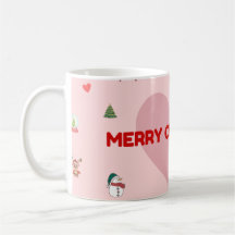 "Pink Heart Merry Christmas Coffee Mug with Festiv