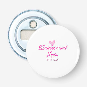 PINK heart minimal add name bridesmaid gift year Bottle Opener