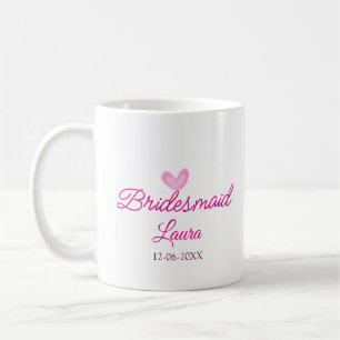 PINK heart minimal add name bridesmaid gift year Coffee Mug