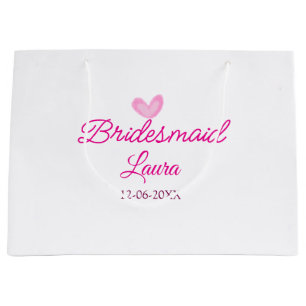 PINK heart minimal add name bridesmaid gift year Large Gift Bag