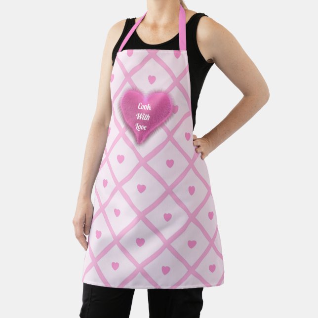 Pink Heart Modern Plaid Collection Apron (Insitu)