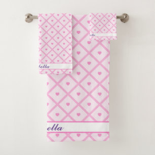 Pink Heart Modern Plaid Collection Bath Towel Set