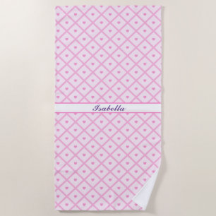 Pink Heart Modern Plaid Collection Beach Towel