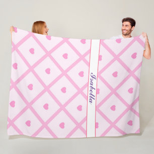 Pink Heart Modern Plaid Collection Fleece Blanket
