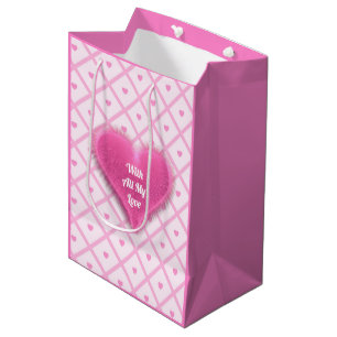 Pink Heart Modern Plaid Collection Medium Gift Bag