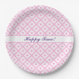 Pink Heart Modern Plaid Collection Paper Plate