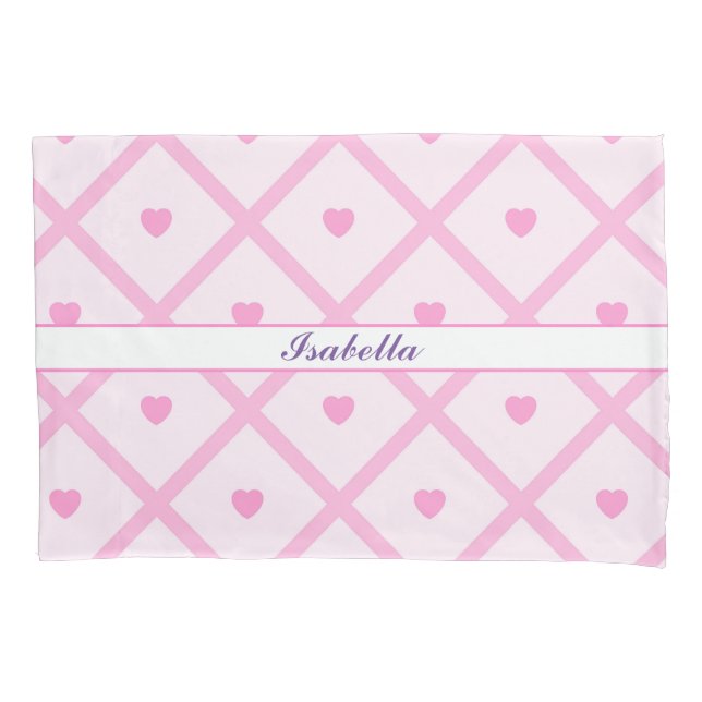 Pink Heart Modern Plaid Collection Pillowcase (Front)