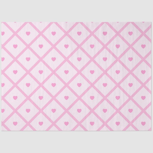 Pink Heart Modern Plaid Collection Tissue Paper (Front)