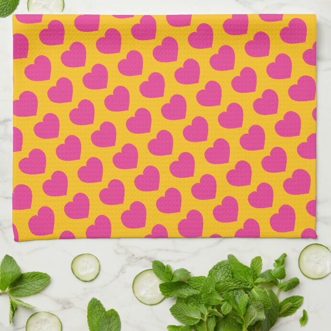Pink Heart Modern Sweet Love Notes Fun Tea Towel (Folded)