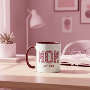 Pink Heart Mum Est Year Varsity Design Mug