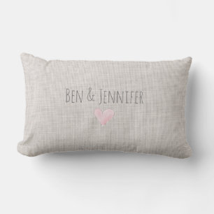 Pink Heart NAMES DATE Love Couple Linen Sweet Lumbar Cushion